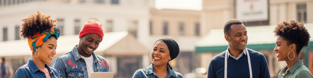 Diverse South African small business owners collaborating online